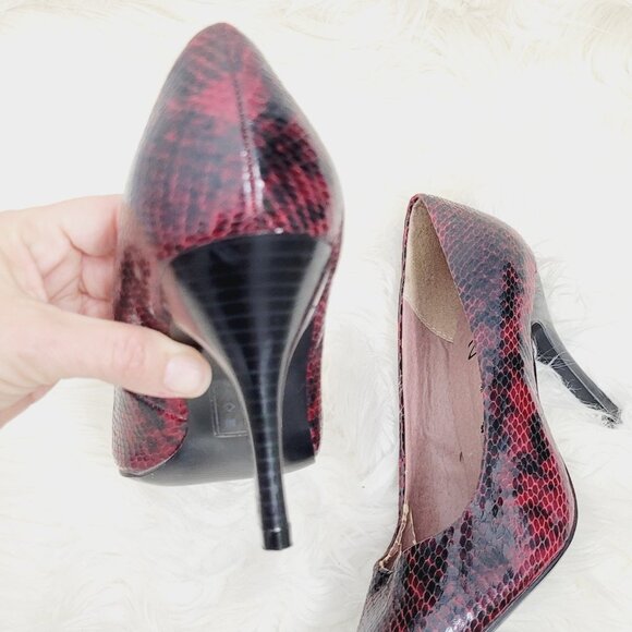Zenia Pointed Toe Classic Slim High Heels Red Black Python Print Slip - Picture 3 of 7